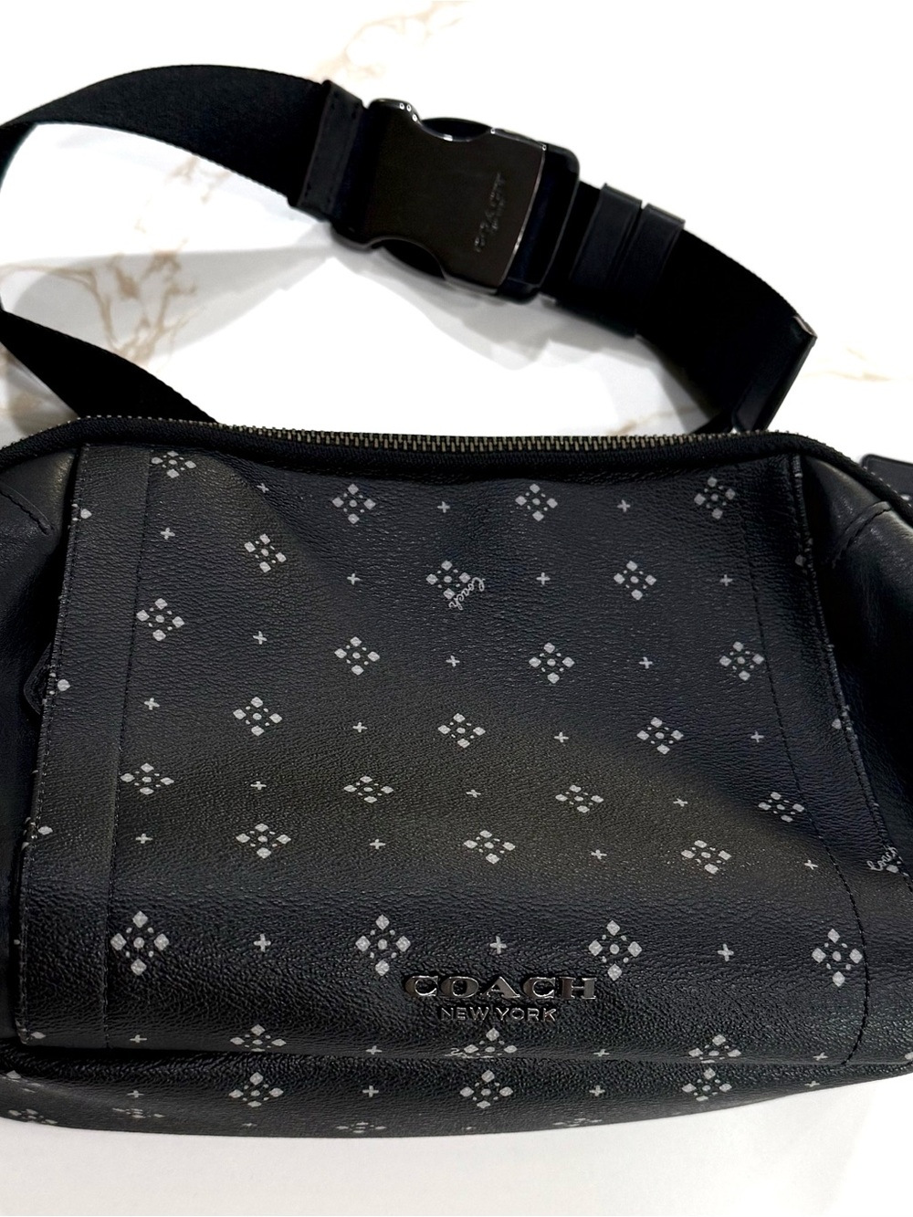 Coach Black Signature Monogram Belt Bag with Silver Logo